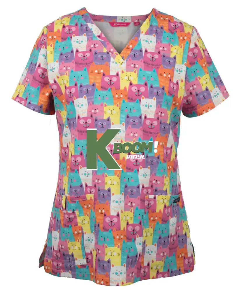 4STP1 JB’S LADIES SCRUB TOP PRINTED