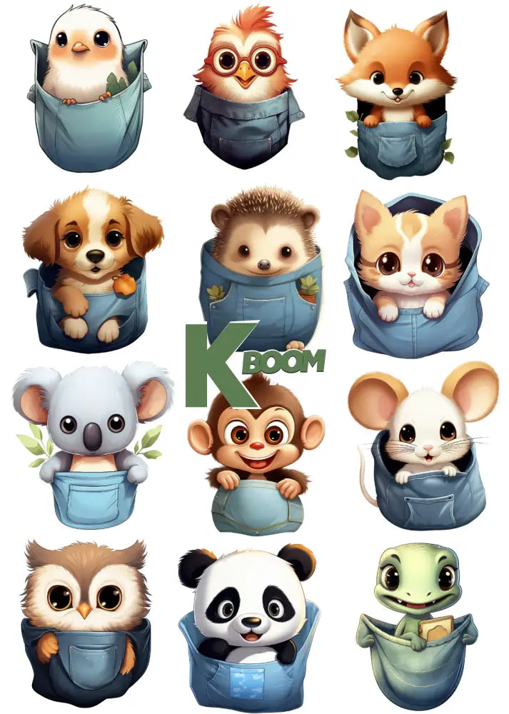 Iron On DTF Transfers Animal Pocket 3 10cm each logo For T-Shirt DTF Transfers