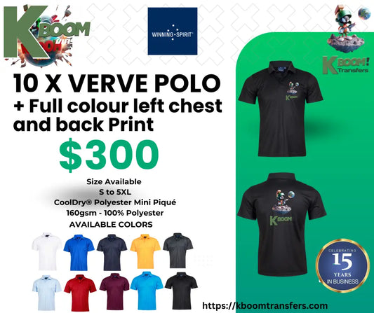 15 X VERVE POLO + Full colour left chest and back Print