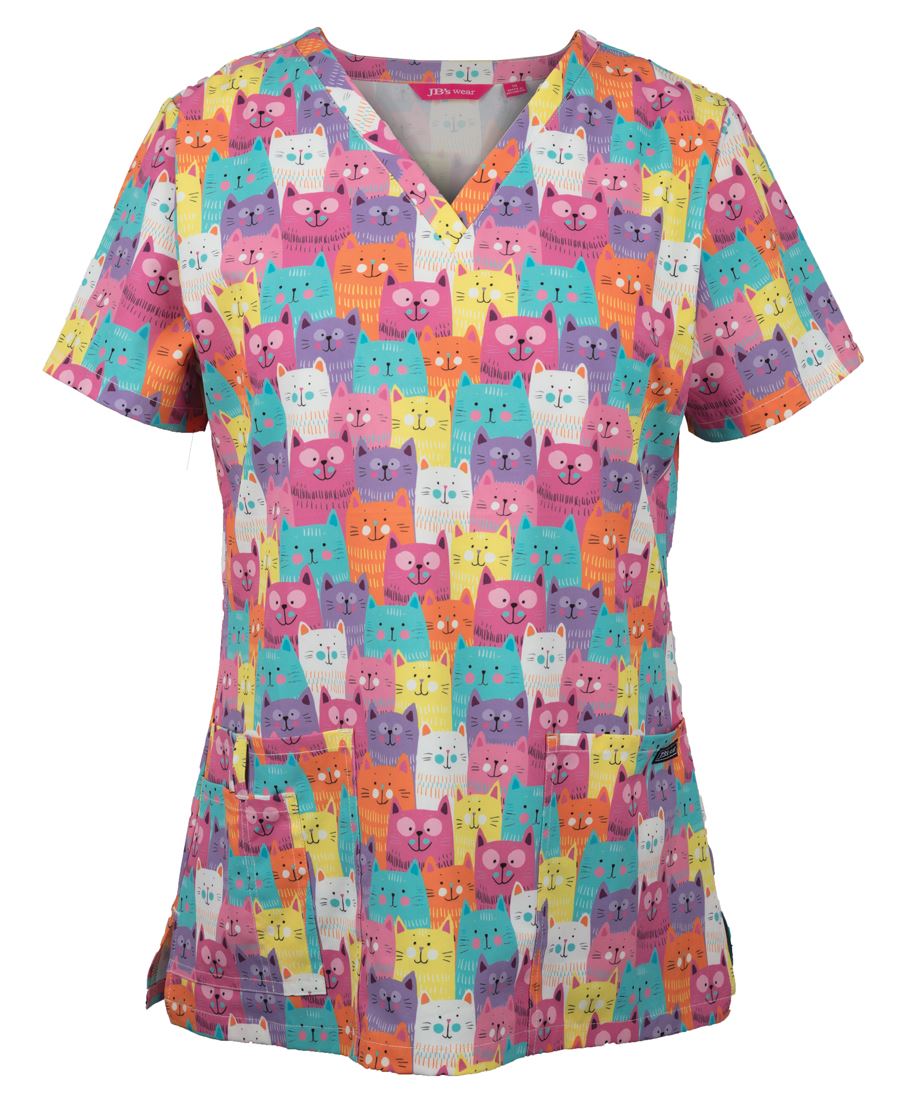 4STP1 JB'S LADIES SCRUB TOP PRINTED