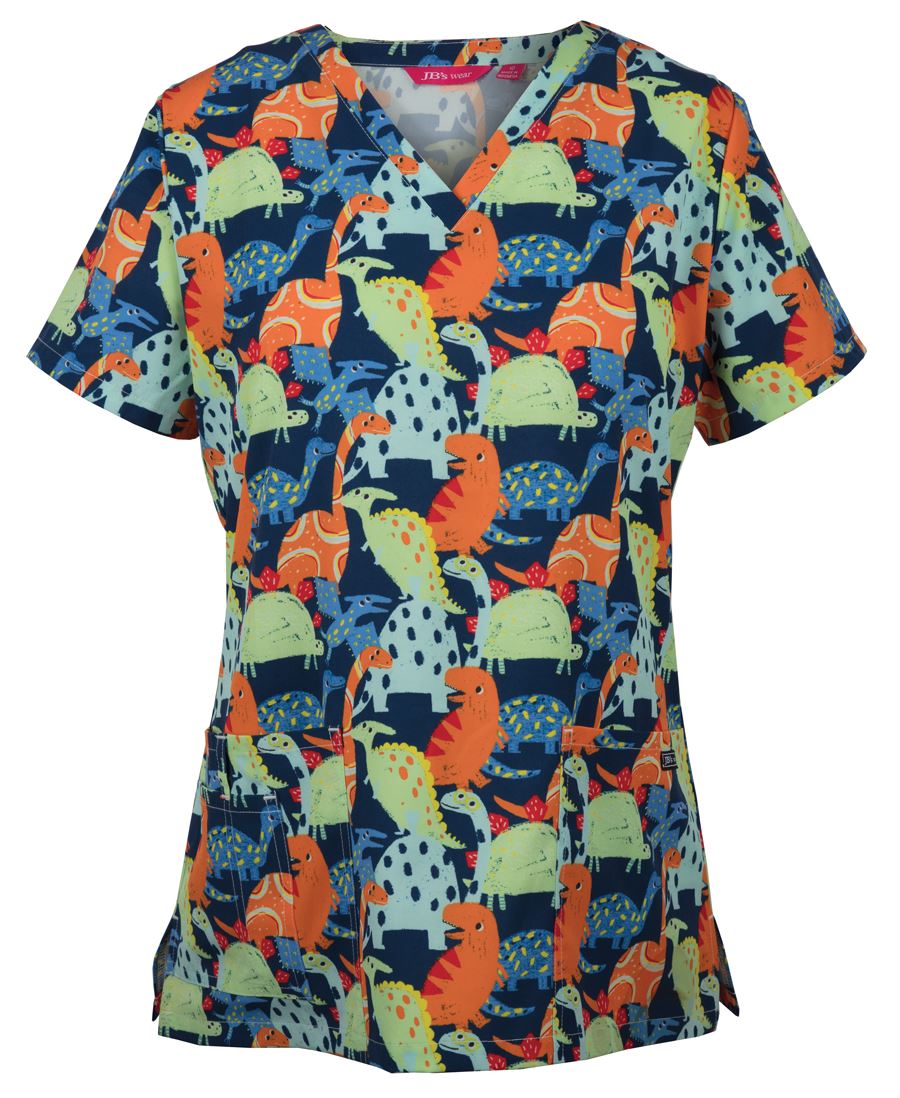 4STP1 JB'S LADIES SCRUB TOP PRINTED