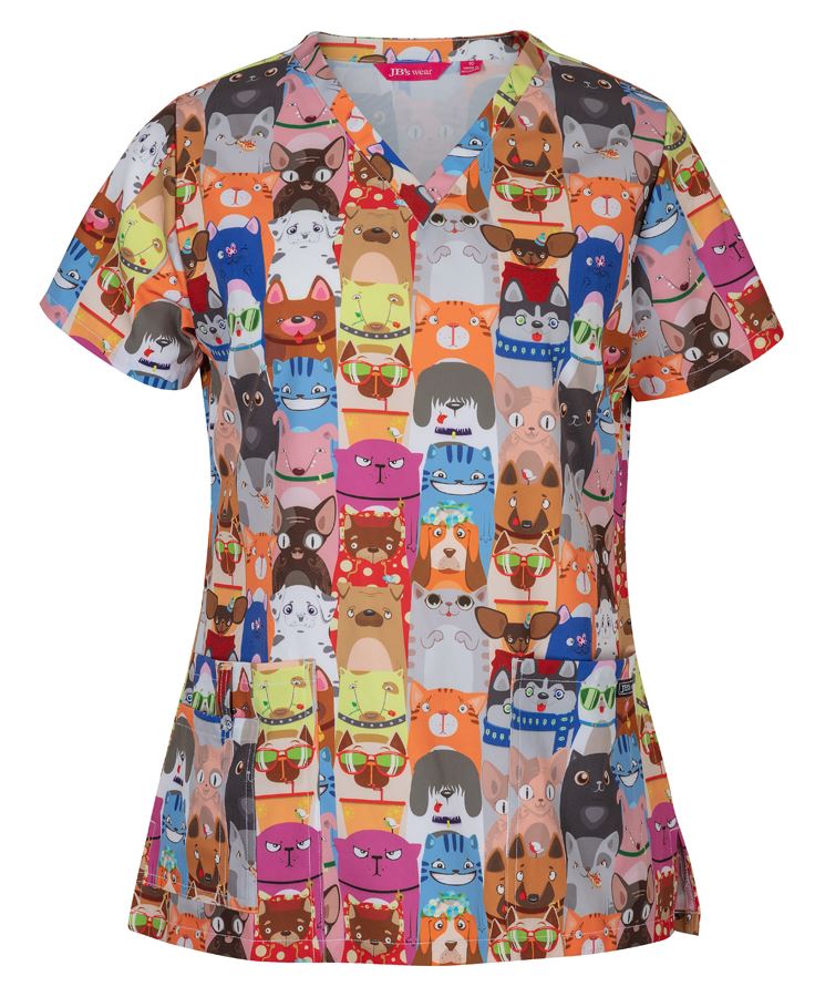 4STP1 JB'S LADIES SCRUB TOP PRINTED