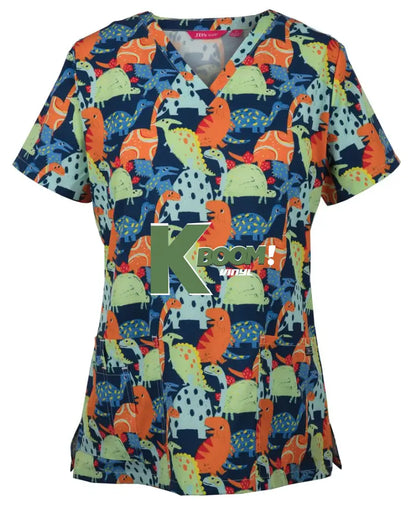 4STP1 JB’S LADIES SCRUB TOP PRINTED