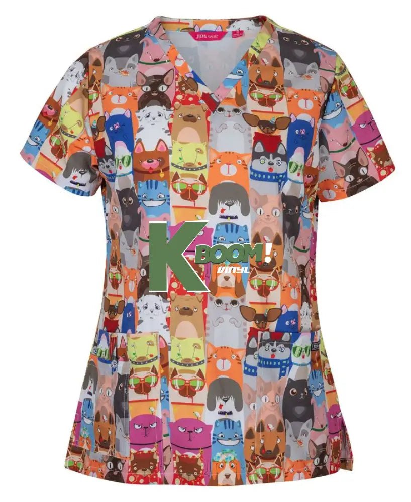 4STP1 JB’S LADIES SCRUB TOP PRINTED