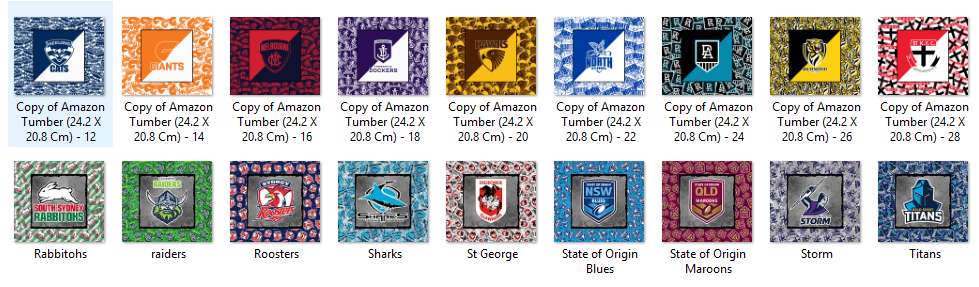 Sublimation prints package / Ready to press 16pc (47) AFL/NRL 2