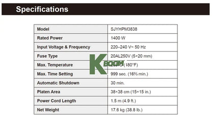 Heat Press Machine 15x15’’ 38cm x 38cm