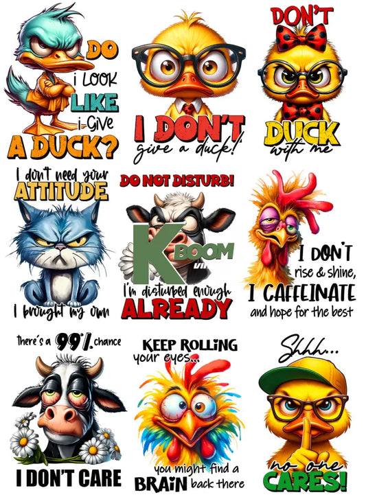 Iron On DTF Transfer funny animals 1 10cm each logo For T-Shirt DTF Transfers