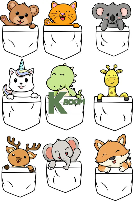 Iron On DTF Transfers Animal Pocket 8cm each logo For T-Shirt DTF Transfers