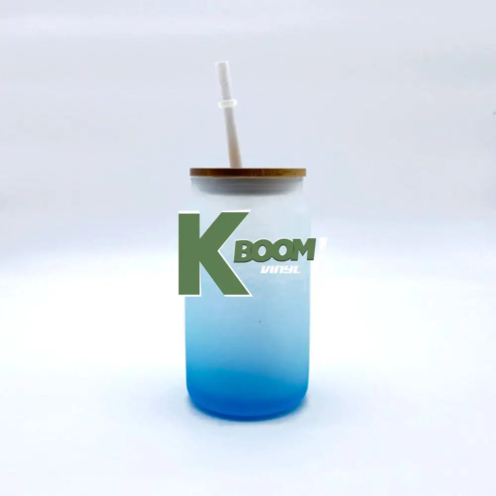 Matt Color Glass with Bamboo Lid and Straw for Sublimation Blue