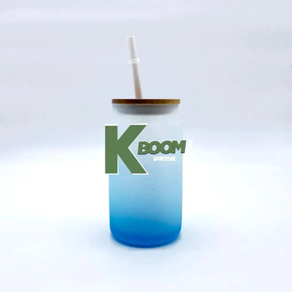 Matt Color Glass with Bamboo Lid and Straw for Sublimation Blue
