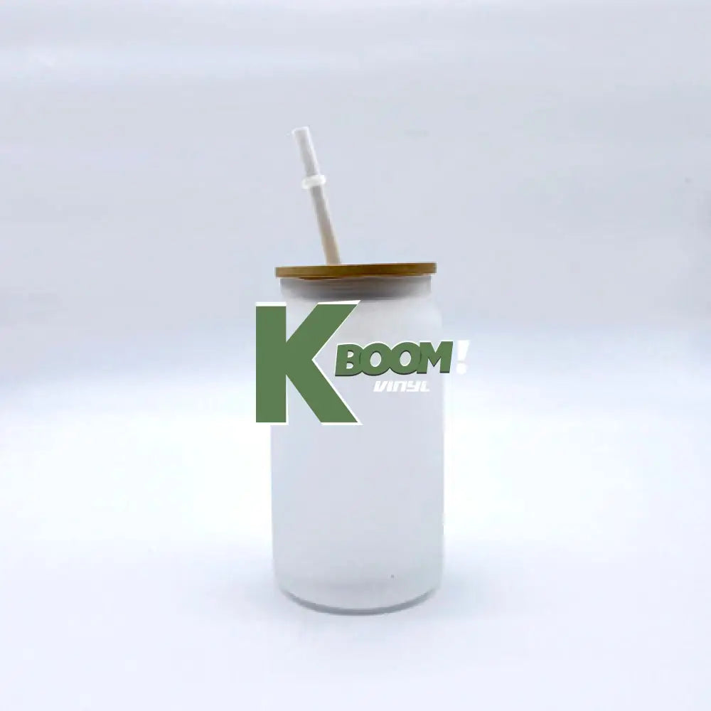 Matt Color Glass with Bamboo Lid and Straw for Sublimation Clear