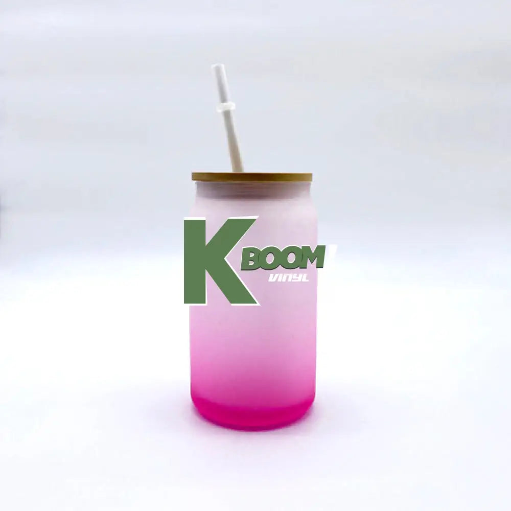 Matt Color Glass with Bamboo Lid and Straw for Sublimation Pink
