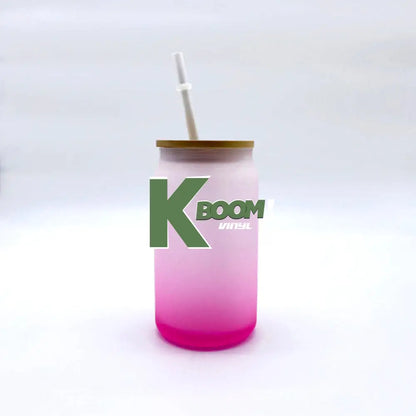 Matt Color Glass with Bamboo Lid and Straw for Sublimation Pink