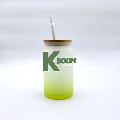 Matt Color Glass with Bamboo Lid and Straw for Sublimation yellow